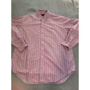 Ralph Lauren Mens XL Classic Fit pink White Striped Oxford Button Down Shirt